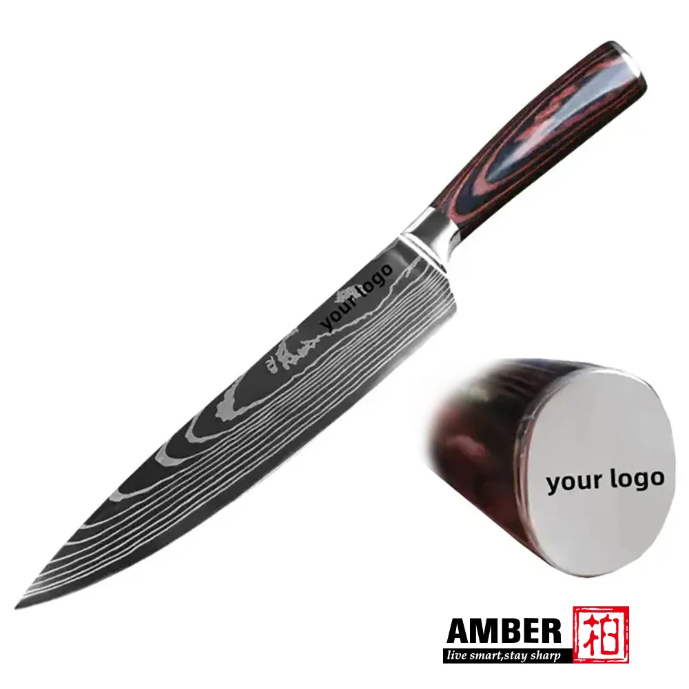 Professional Kitchen Vegetable and Fruit Cutting Knife Set Chef Knife Japanese Santoku Meat Cleaver Knife with Pakkawood Handle