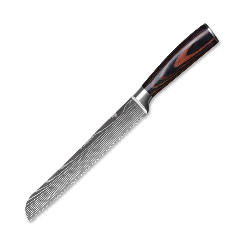Professional Kitchen Vegetable and Fruit Cutting Knife Set Chef Knife Japanese Santoku Meat Cleaver Knife with Pakkawood Handle
