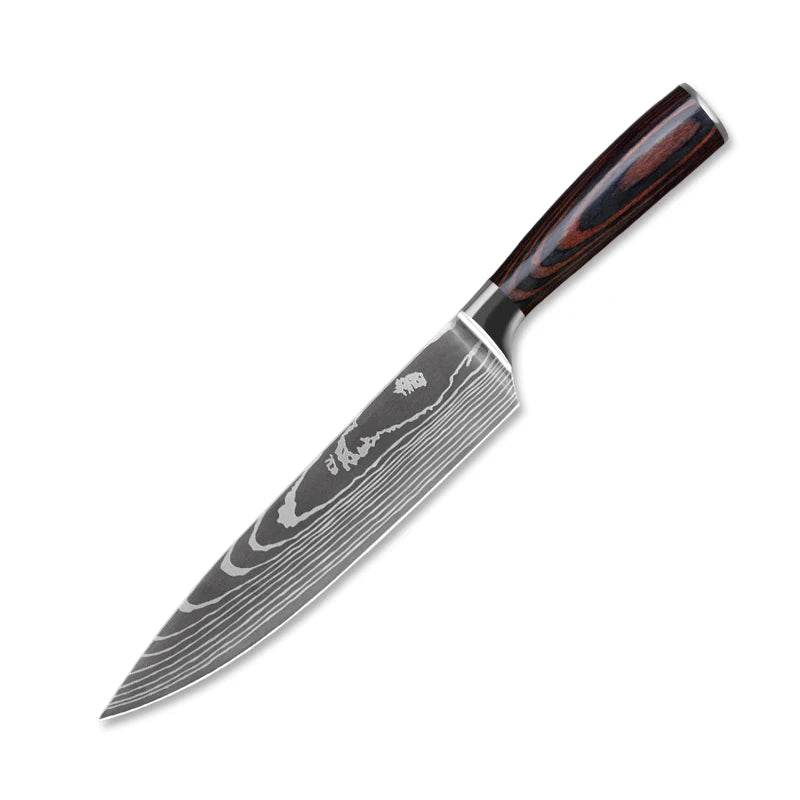 Professional Kitchen Vegetable and Fruit Cutting Knife Set Chef Knife Japanese Santoku Meat Cleaver Knife with Pakkawood Handle