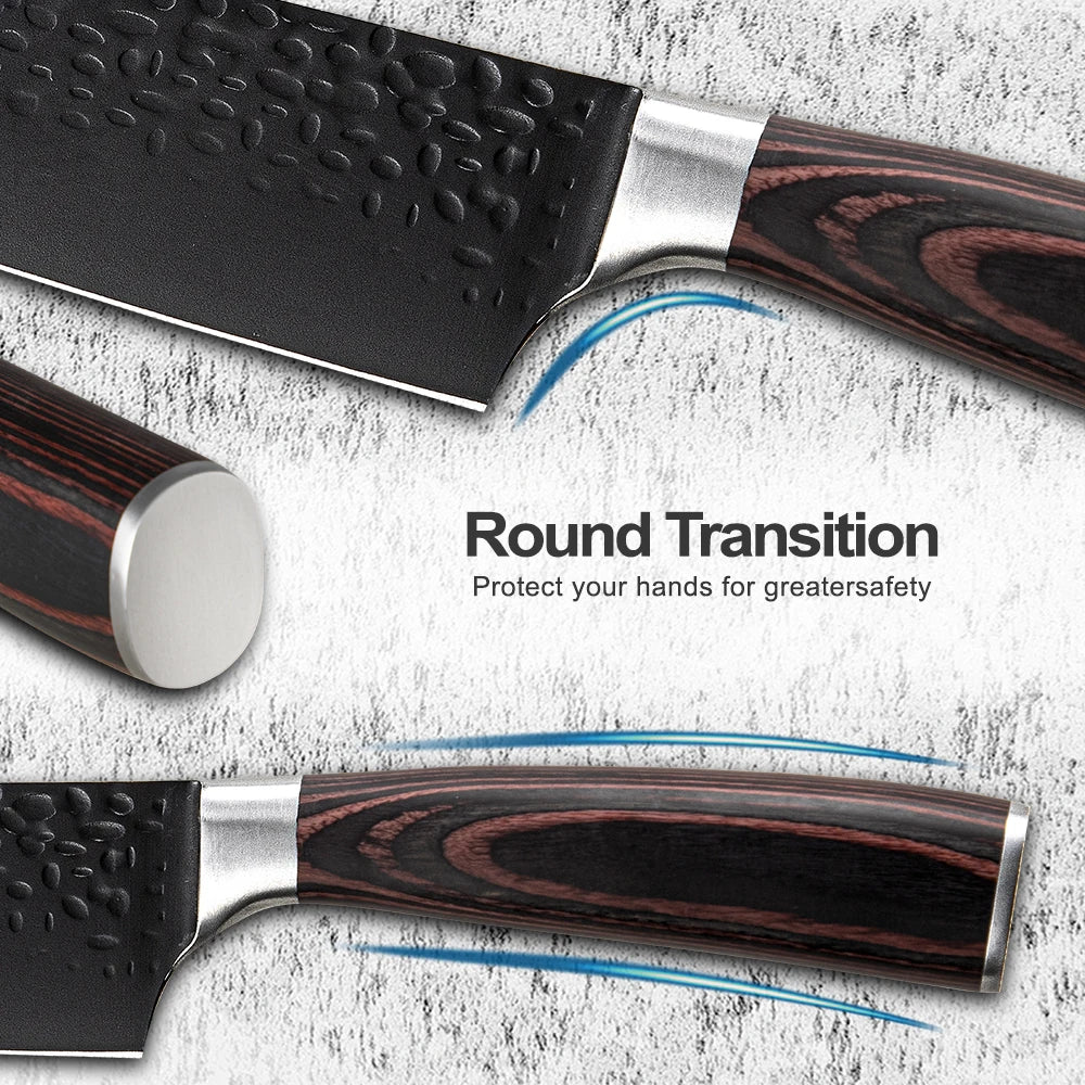Professional Kitchen Vegetable and Fruit Cutting Knife Set Chef Knife Japanese Santoku Meat Cleaver Knife with Pakkawood Handle