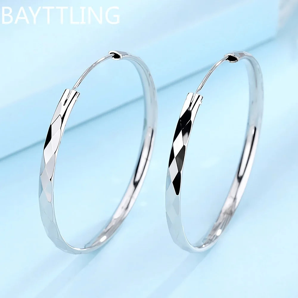 Luxury 925 Sterling Silver 5cm Large Circle Thin Hoop Earrings for Women, Original Designer Jewelry, Party Wedding Jewelry Gift