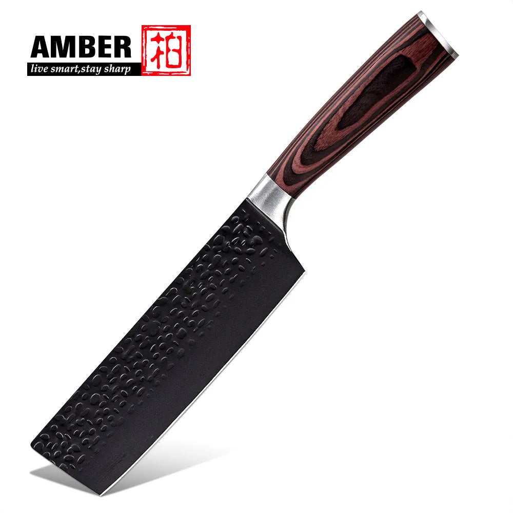 Professional Kitchen Vegetable and Fruit Cutting Knife Set Chef Knife Japanese Santoku Meat Cleaver Knife with Pakkawood Handle