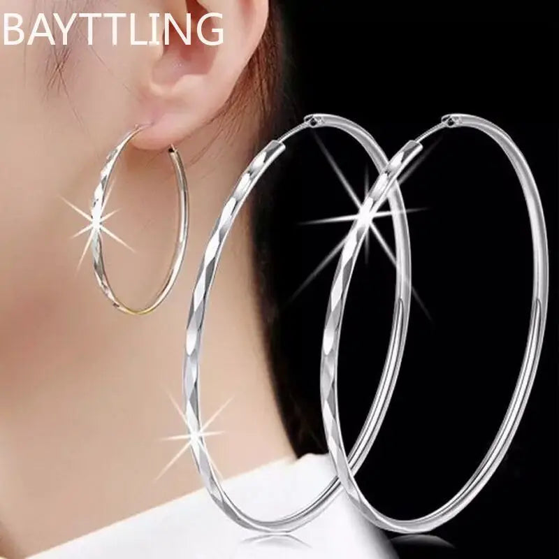 Luxury 925 Sterling Silver 5cm Large Circle Thin Hoop Earrings for Women, Original Designer Jewelry, Party Wedding Jewelry Gift