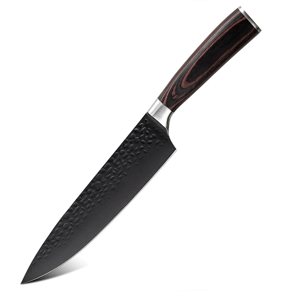 Professional Kitchen Vegetable and Fruit Cutting Knife Set Chef Knife Japanese Santoku Meat Cleaver Knife with Pakkawood Handle
