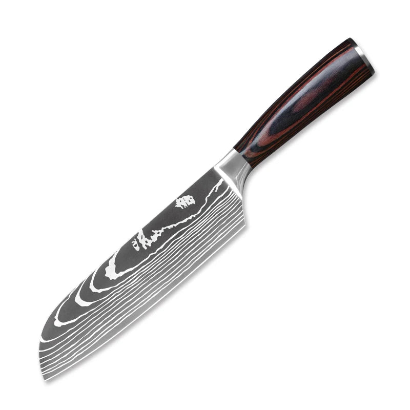 Professional Kitchen Vegetable and Fruit Cutting Knife Set Chef Knife Japanese Santoku Meat Cleaver Knife with Pakkawood Handle