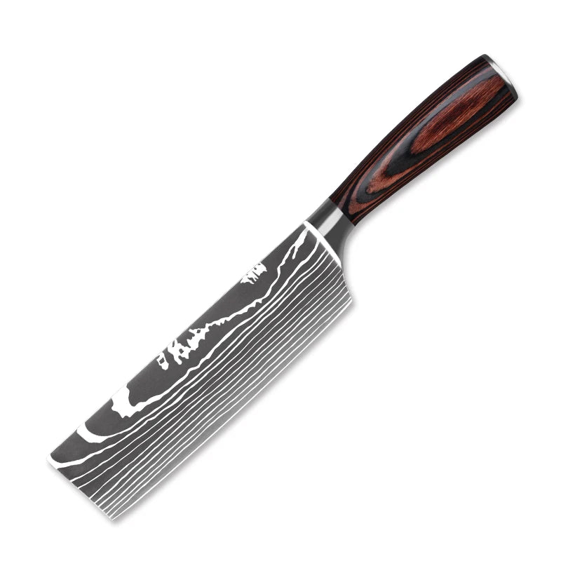 Professional Kitchen Vegetable and Fruit Cutting Knife Set Chef Knife Japanese Santoku Meat Cleaver Knife with Pakkawood Handle