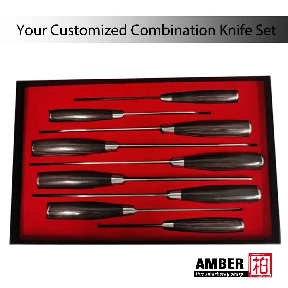 Professional Kitchen Vegetable and Fruit Cutting Knife Set Chef Knife Japanese Santoku Meat Cleaver Knife with Pakkawood Handle