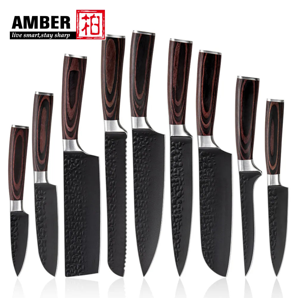 Professional Kitchen Vegetable and Fruit Cutting Knife Set Chef Knife Japanese Santoku Meat Cleaver Knife with Pakkawood Handle