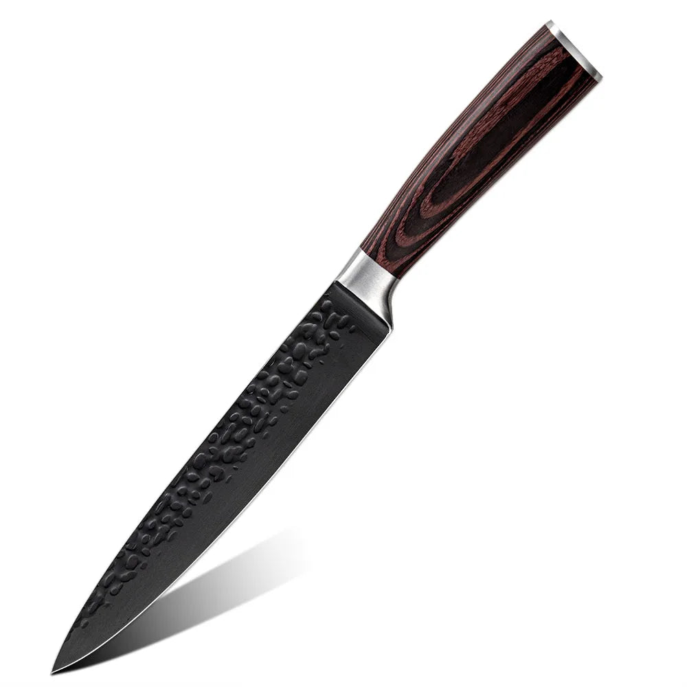 Professional Kitchen Vegetable and Fruit Cutting Knife Set Chef Knife Japanese Santoku Meat Cleaver Knife with Pakkawood Handle