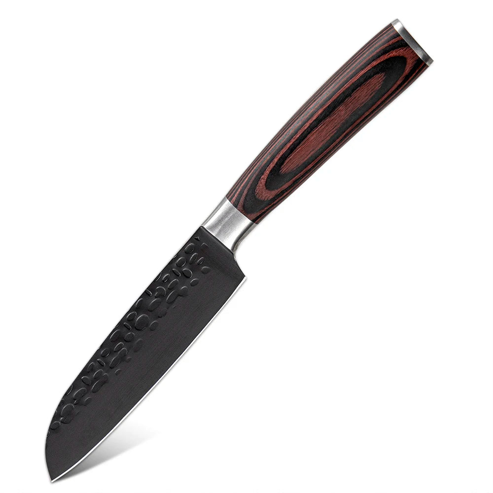 Professional Kitchen Vegetable and Fruit Cutting Knife Set Chef Knife Japanese Santoku Meat Cleaver Knife with Pakkawood Handle