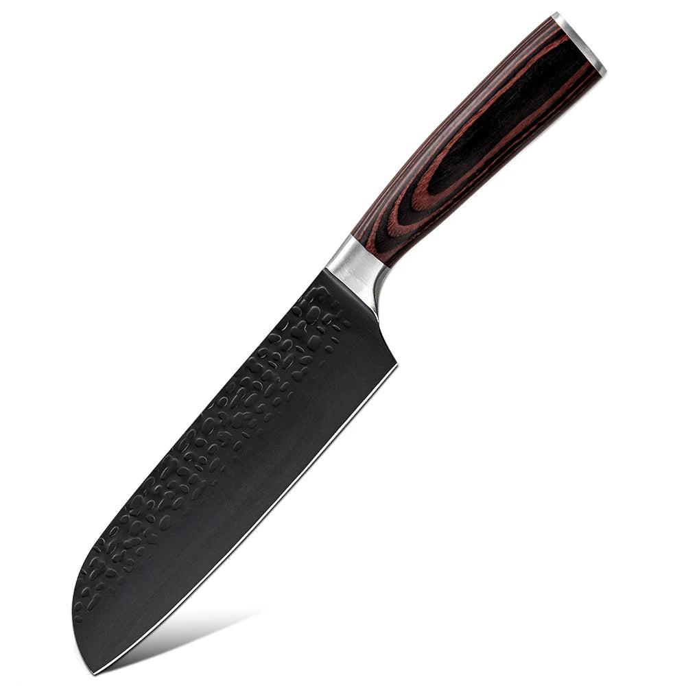 Professional Kitchen Vegetable and Fruit Cutting Knife Set Chef Knife Japanese Santoku Meat Cleaver Knife with Pakkawood Handle