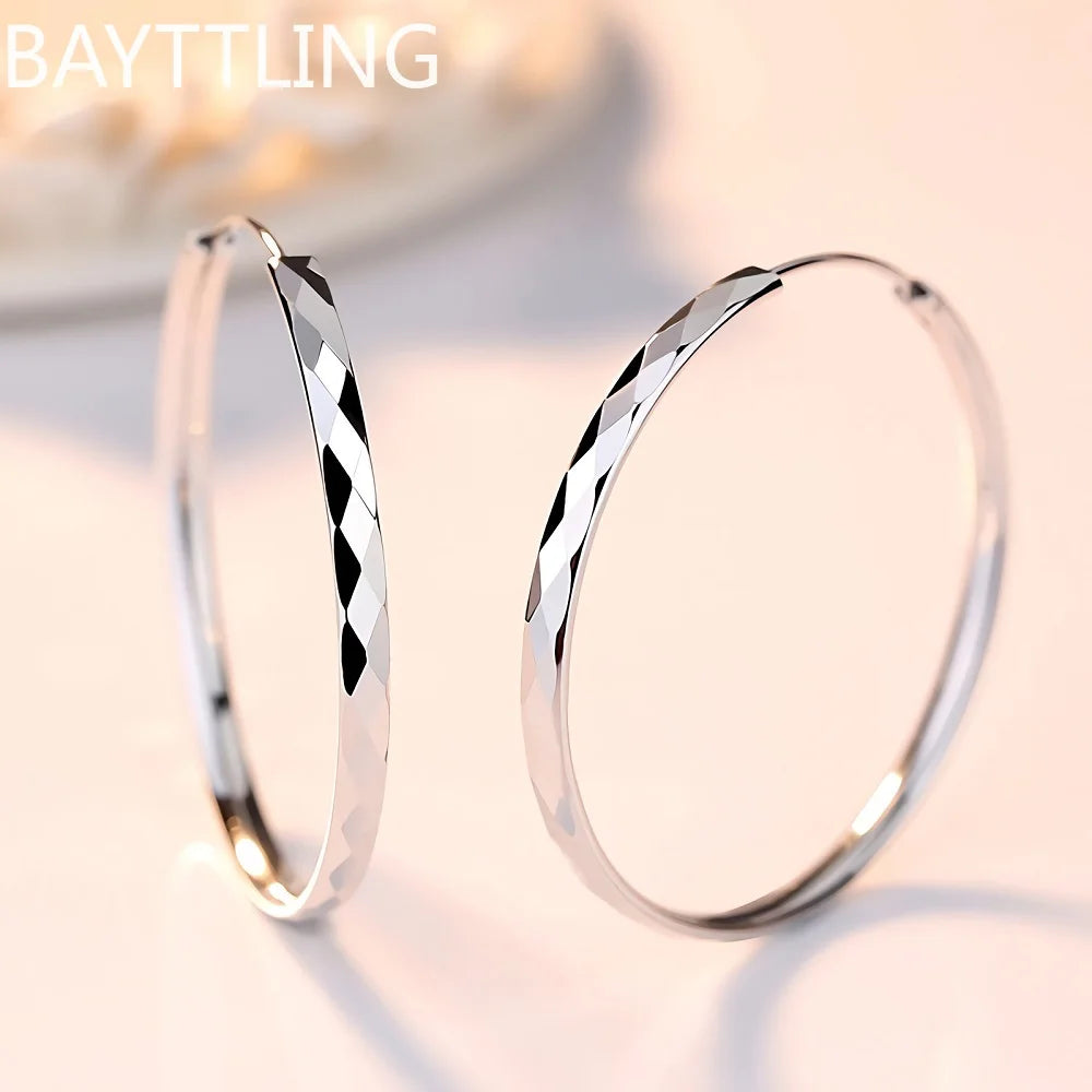 Luxury 925 Sterling Silver 5cm Large Circle Thin Hoop Earrings for Women, Original Designer Jewelry, Party Wedding Jewelry Gift