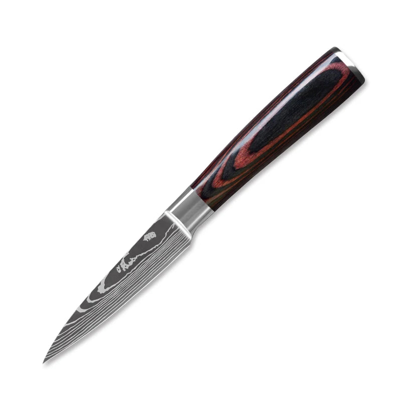 Professional Kitchen Vegetable and Fruit Cutting Knife Set Chef Knife Japanese Santoku Meat Cleaver Knife with Pakkawood Handle