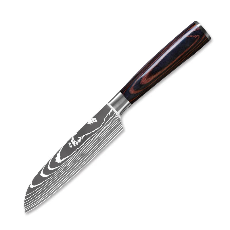 Professional Kitchen Vegetable and Fruit Cutting Knife Set Chef Knife Japanese Santoku Meat Cleaver Knife with Pakkawood Handle