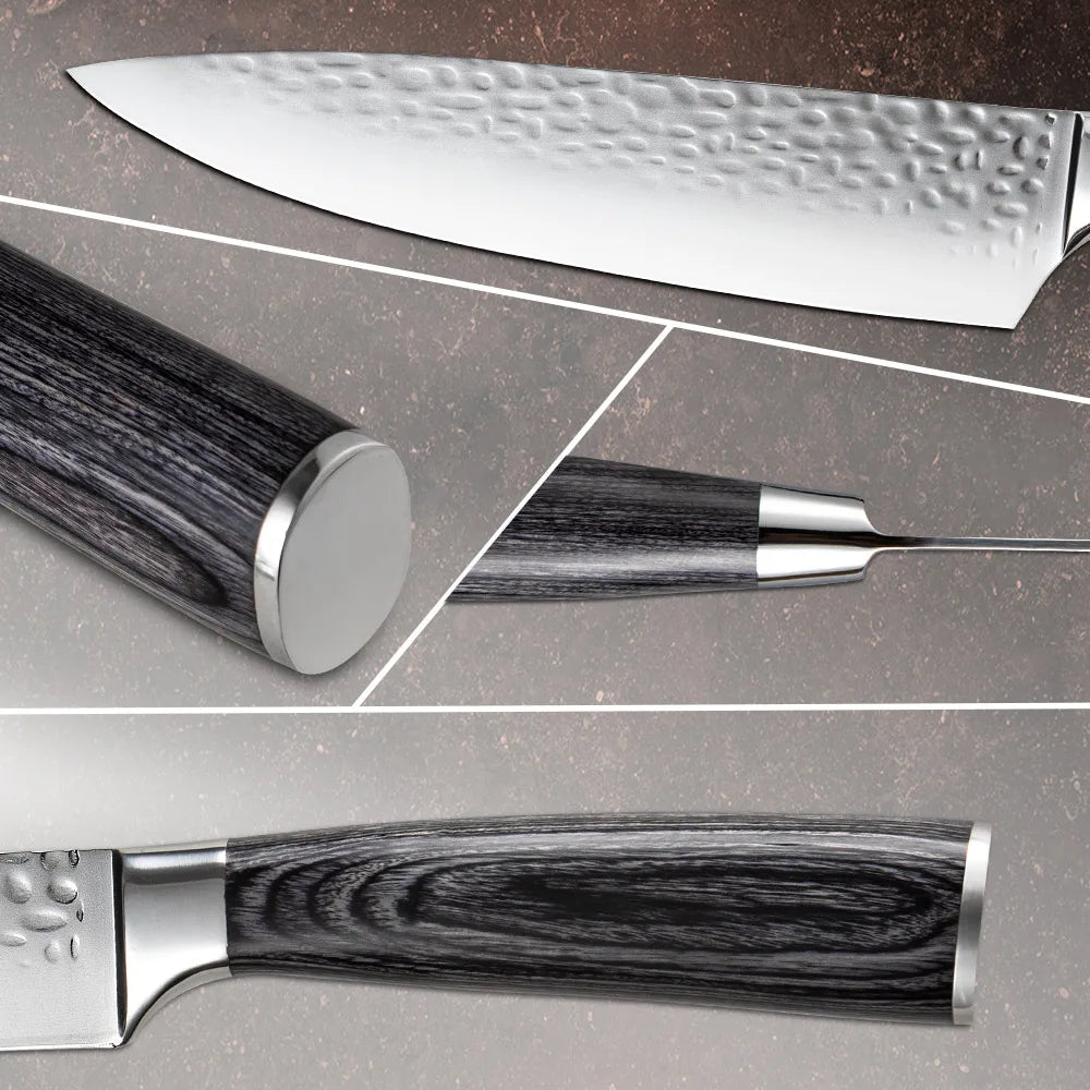 Professional Kitchen Vegetable and Fruit Cutting Knife Set Chef Knife Japanese Santoku Meat Cleaver Knife with Pakkawood Handle