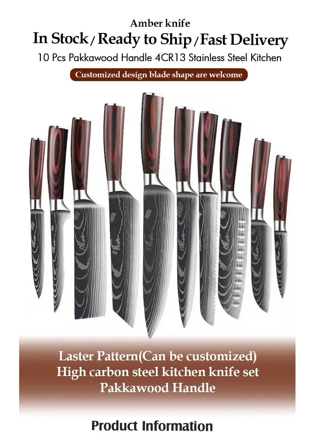 Professional Kitchen Vegetable and Fruit Cutting Knife Set Chef Knife Japanese Santoku Meat Cleaver Knife with Pakkawood Handle