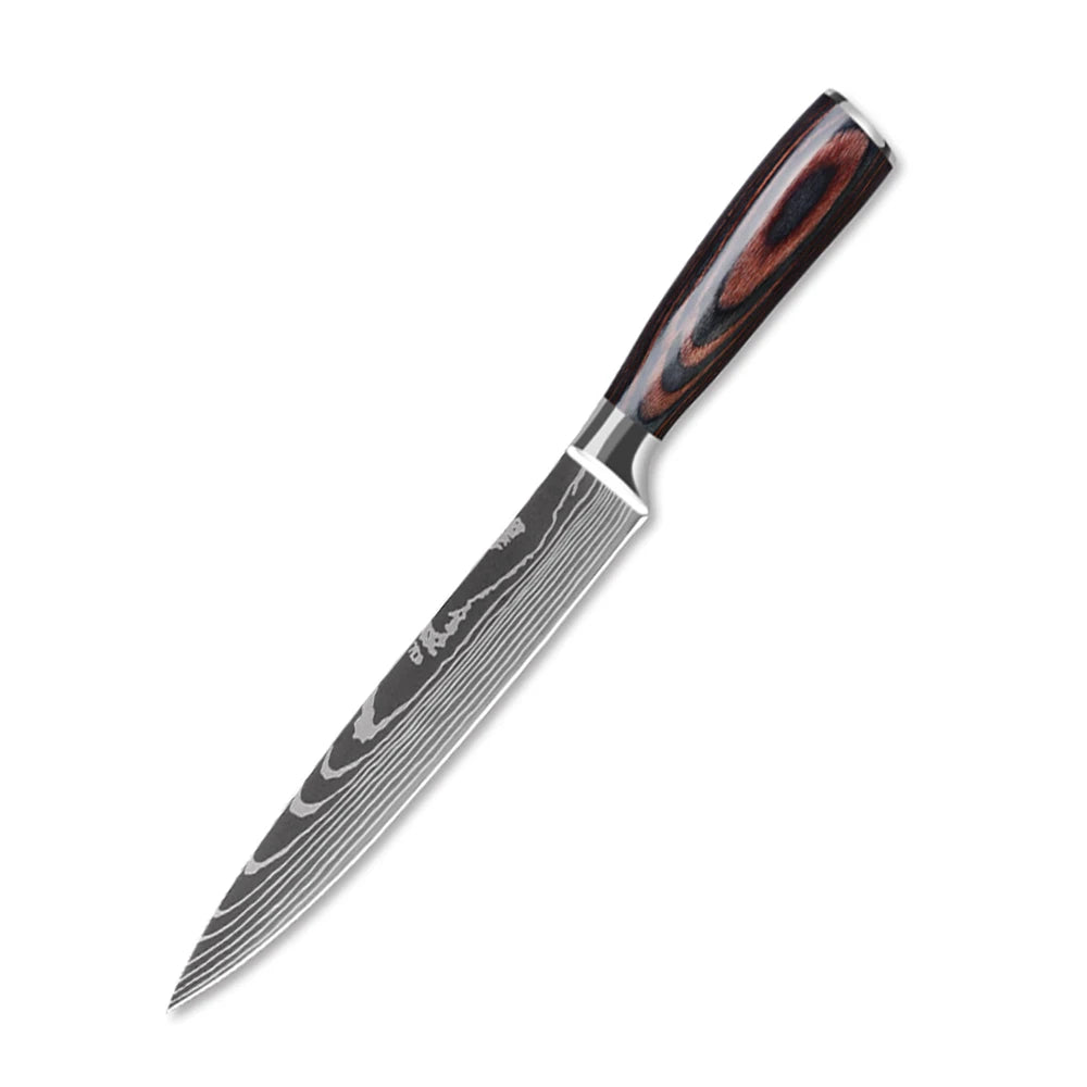 Professional Kitchen Vegetable and Fruit Cutting Knife Set Chef Knife Japanese Santoku Meat Cleaver Knife with Pakkawood Handle