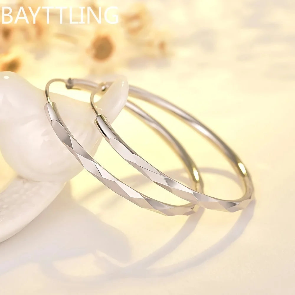 Luxury 925 Sterling Silver 5cm Large Circle Thin Hoop Earrings for Women, Original Designer Jewelry, Party Wedding Jewelry Gift