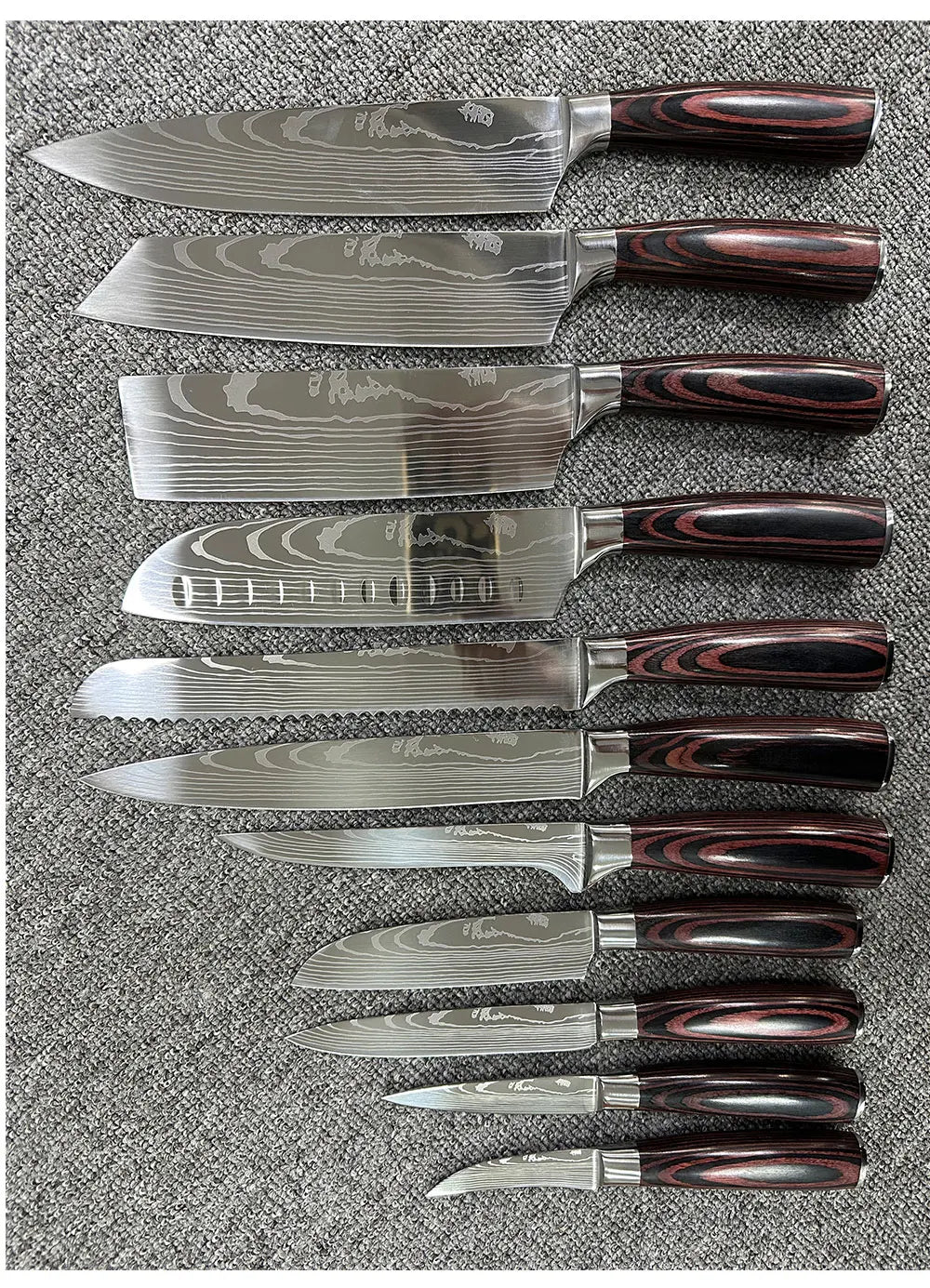 Professional Kitchen Vegetable and Fruit Cutting Knife Set Chef Knife Japanese Santoku Meat Cleaver Knife with Pakkawood Handle