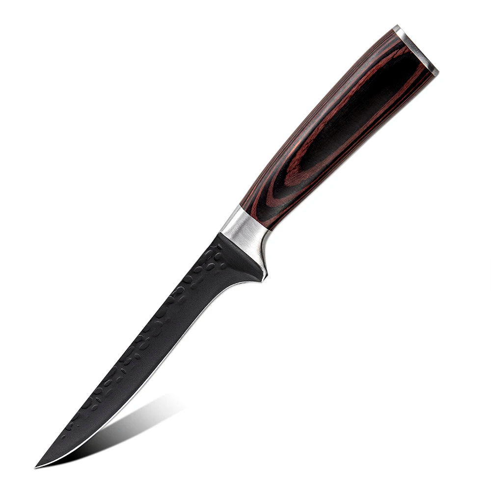 Professional Kitchen Vegetable and Fruit Cutting Knife Set Chef Knife Japanese Santoku Meat Cleaver Knife with Pakkawood Handle