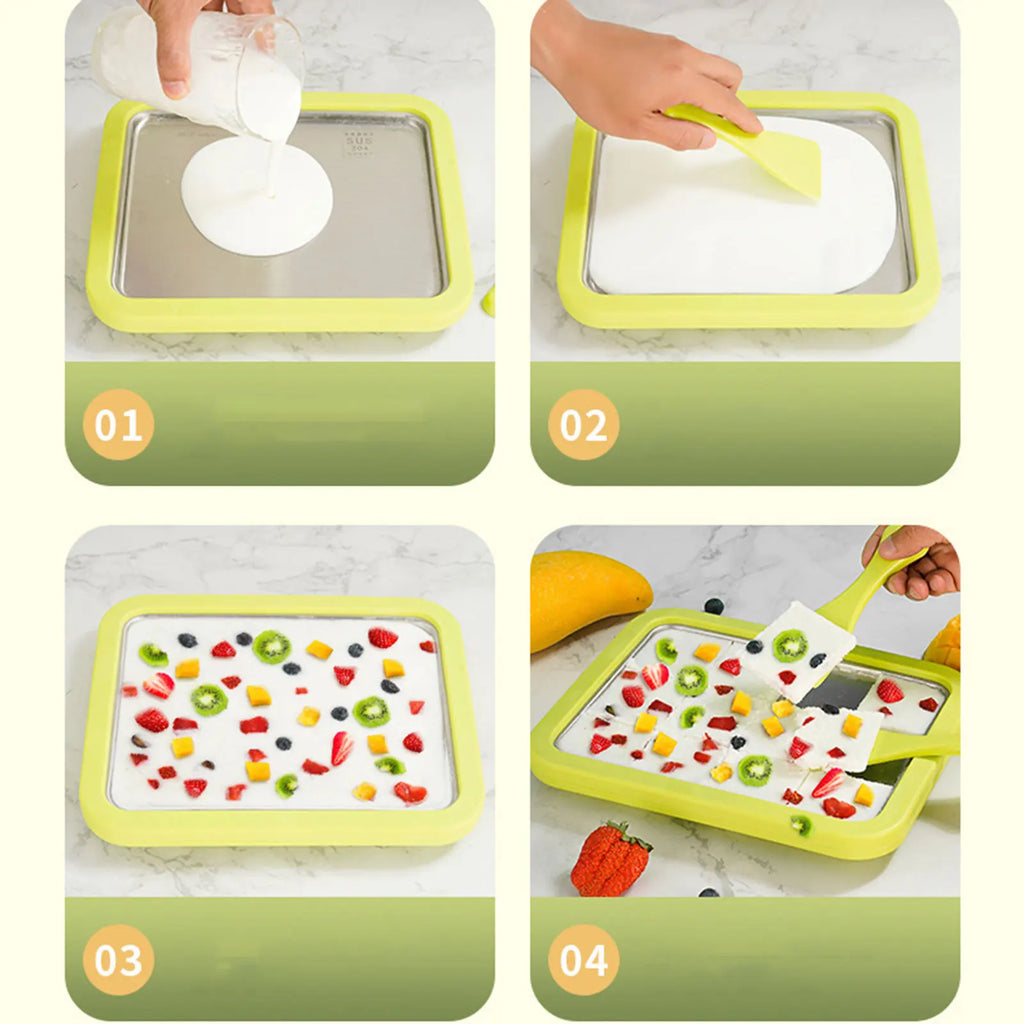 DIY Ice Cream Maker Yogurt Maker Machine for Homemade Rolled Cream Sorbet Gelato,Household Ice Cream Roller Pan with 2 Spatulas