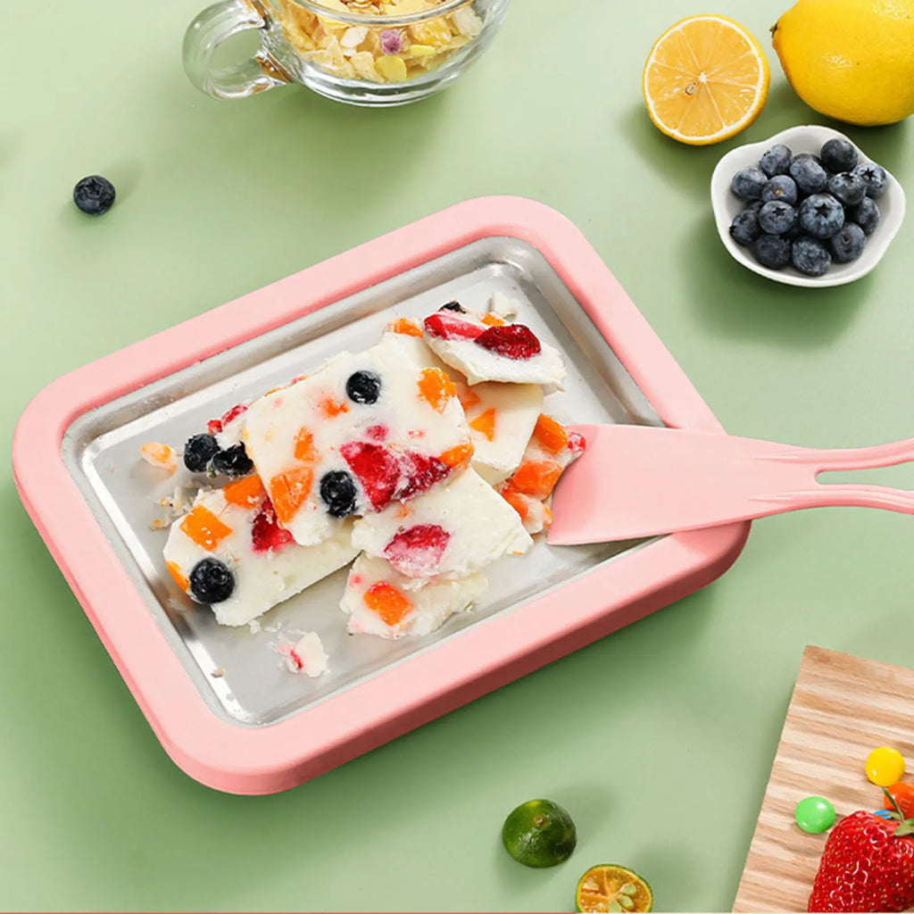 DIY Ice Cream Maker Yogurt Maker Machine for Homemade Rolled Cream Sorbet Gelato,Household Ice Cream Roller Pan with 2 Spatulas
