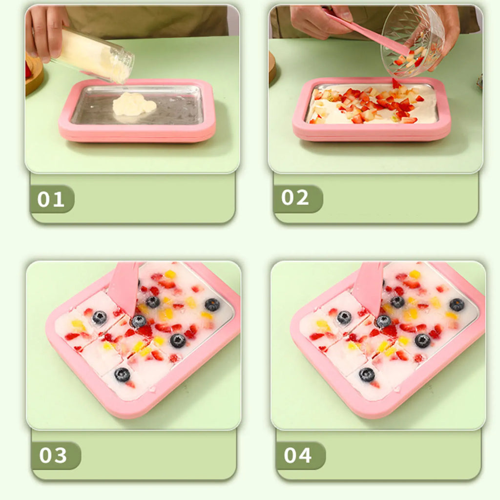 DIY Ice Cream Maker Yogurt Maker Machine for Homemade Rolled Cream Sorbet Gelato,Household Ice Cream Roller Pan with 2 Spatulas