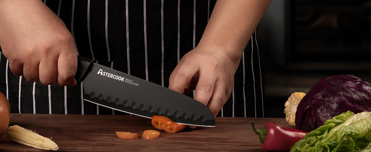 Astercook Kitchen Knife Set with Built-in Sharpener Block, Dishwasher Safe, 15 Pieces German Stainless Steel Knife Block Set