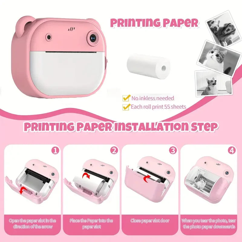 Instant Print Camera 1080P HD, Multi-Function Digital Video Camcorder with Multiple Shooting Modes, MP3 Player Support