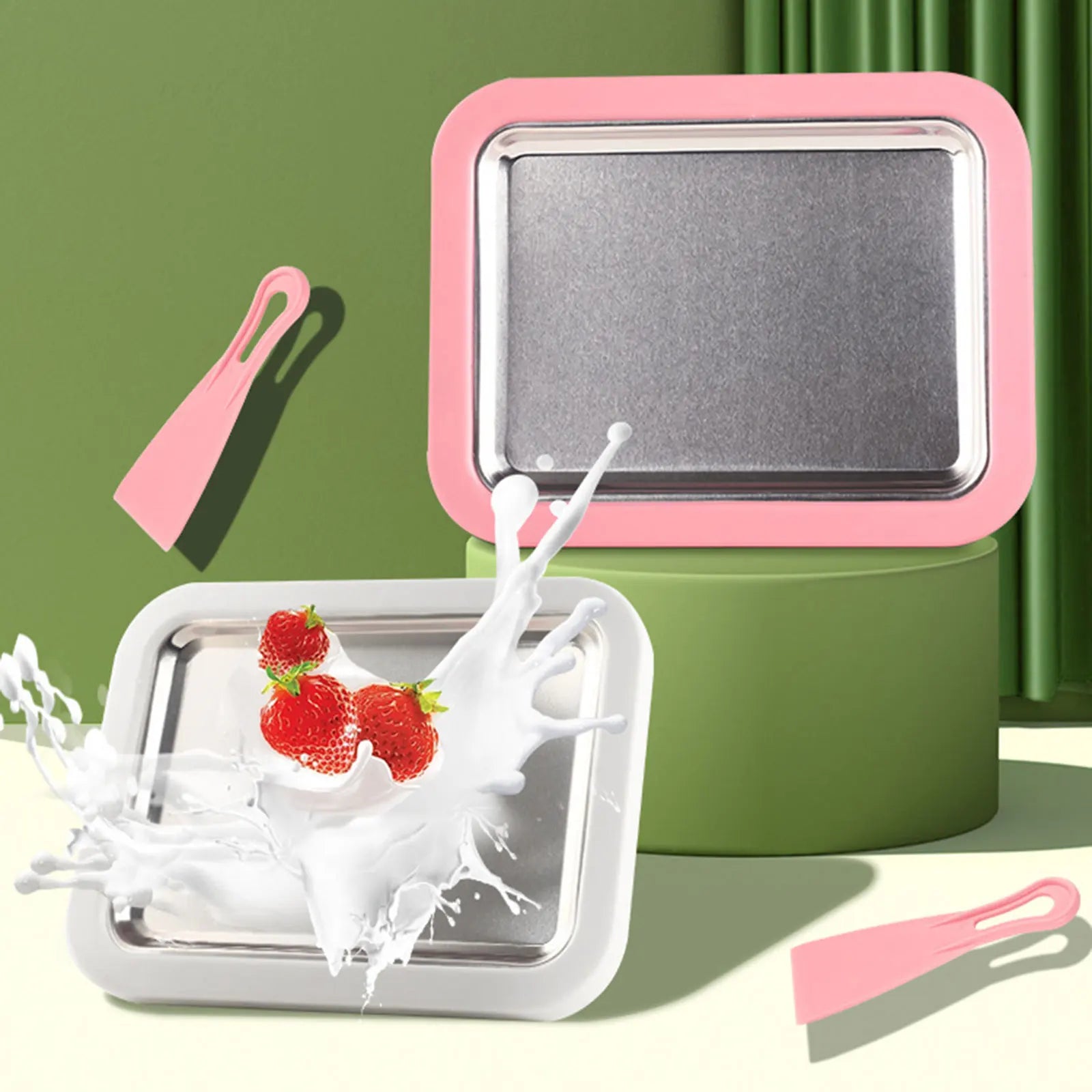 DIY Ice Cream Maker Yogurt Maker Machine for Homemade Rolled Cream Sorbet Gelato,Household Ice Cream Roller Pan with 2 Spatulas
