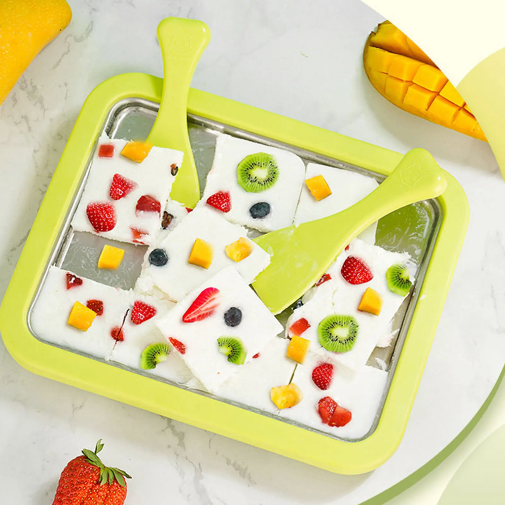 DIY Ice Cream Maker Yogurt Maker Machine for Homemade Rolled Cream Sorbet Gelato,Household Ice Cream Roller Pan with 2 Spatulas
