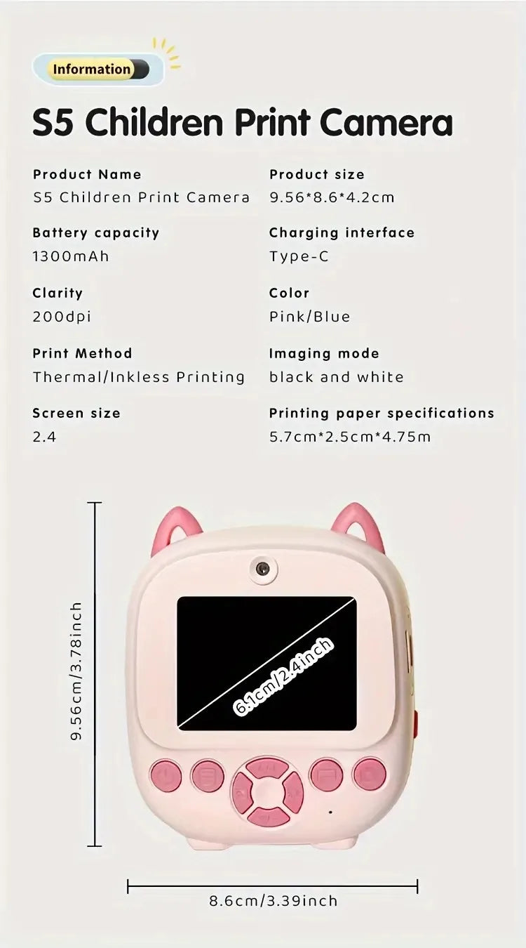 1pc Instant Print Camera with Video Recording, 2.8" HD Digital Camera, Portable Instant Camera with Printing Paper, Selfie Camer