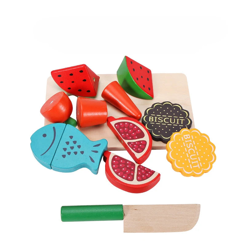 Simulation Kitchen Pretend Toy Wooden Classic Game Montessori Educational Toy For Children Kids Gift Cutting Fruit Vegetable Set