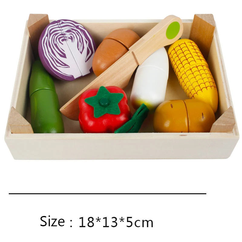 Simulation Kitchen Pretend Toy Wooden Classic Game Montessori Educational Toy For Children Kids Gift Cutting Fruit Vegetable Set