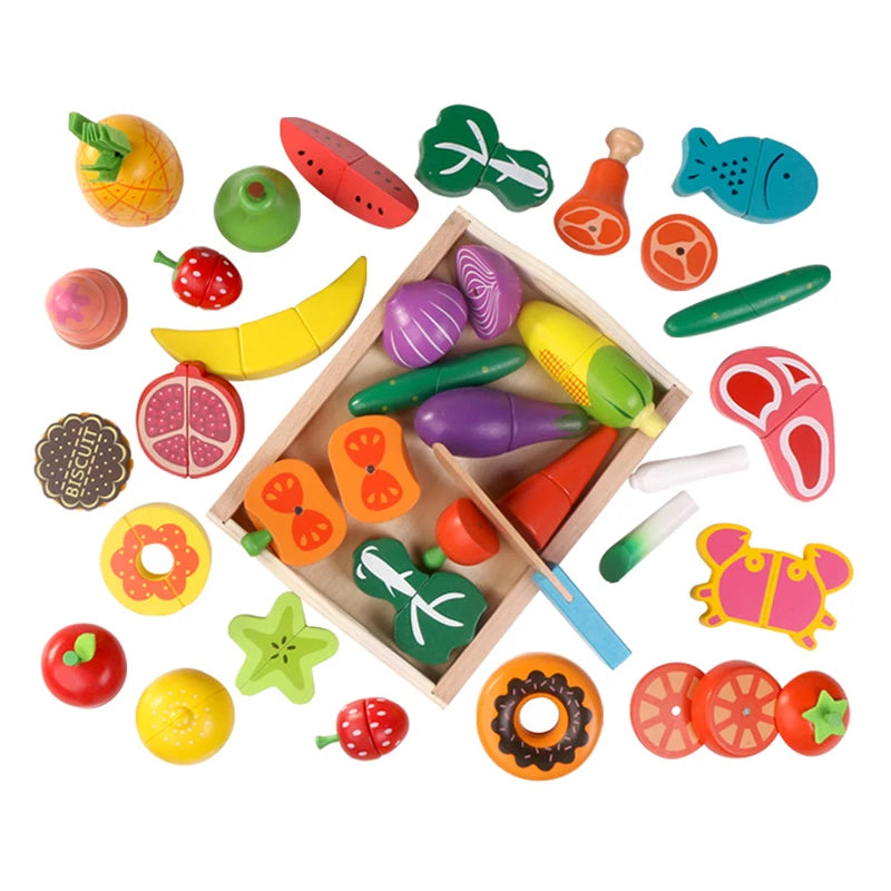 Simulation Kitchen Pretend Toy Wooden Classic Game Montessori Educational Toy For Children Kids Gift Cutting Fruit Vegetable Set