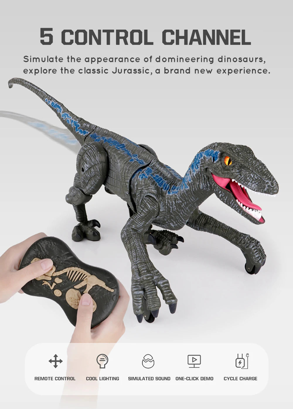 RC Dinosaur Raptor Robot electronic Intelligent 2.4G Remote Control Animals Music Light Toy Electric Toys For Children boys gift