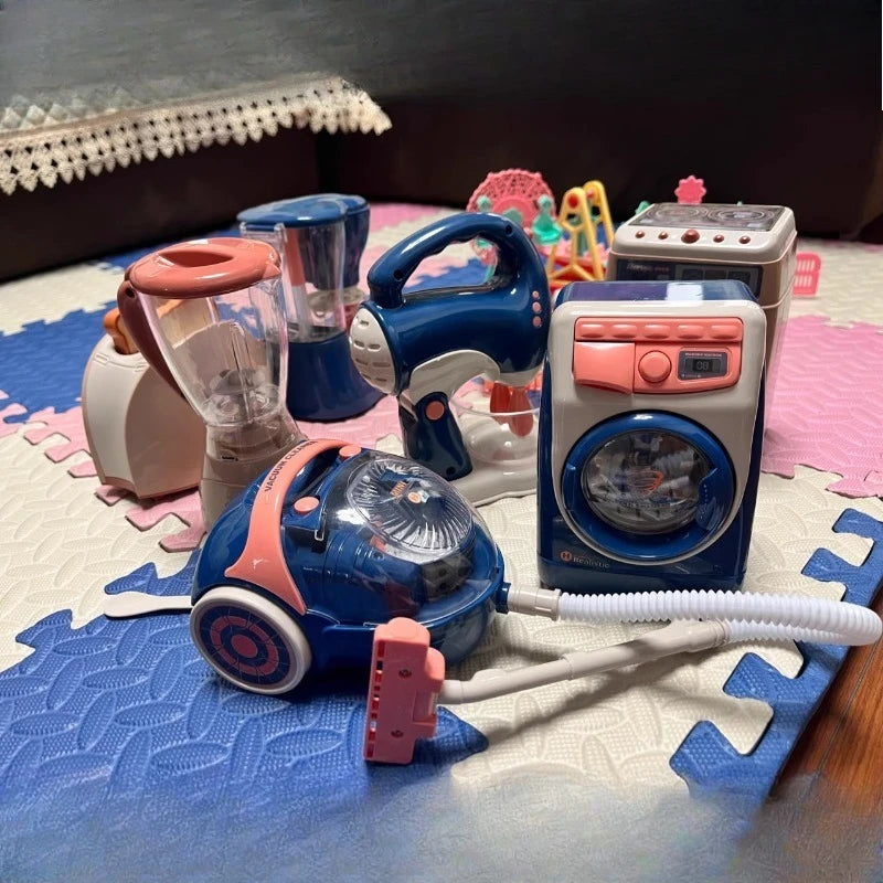 2025 Kids' Pretend Play Mini Simulation Kitchen Toys BLUE Household Appliances Toy with Light up & Sound for both Boys and Girls