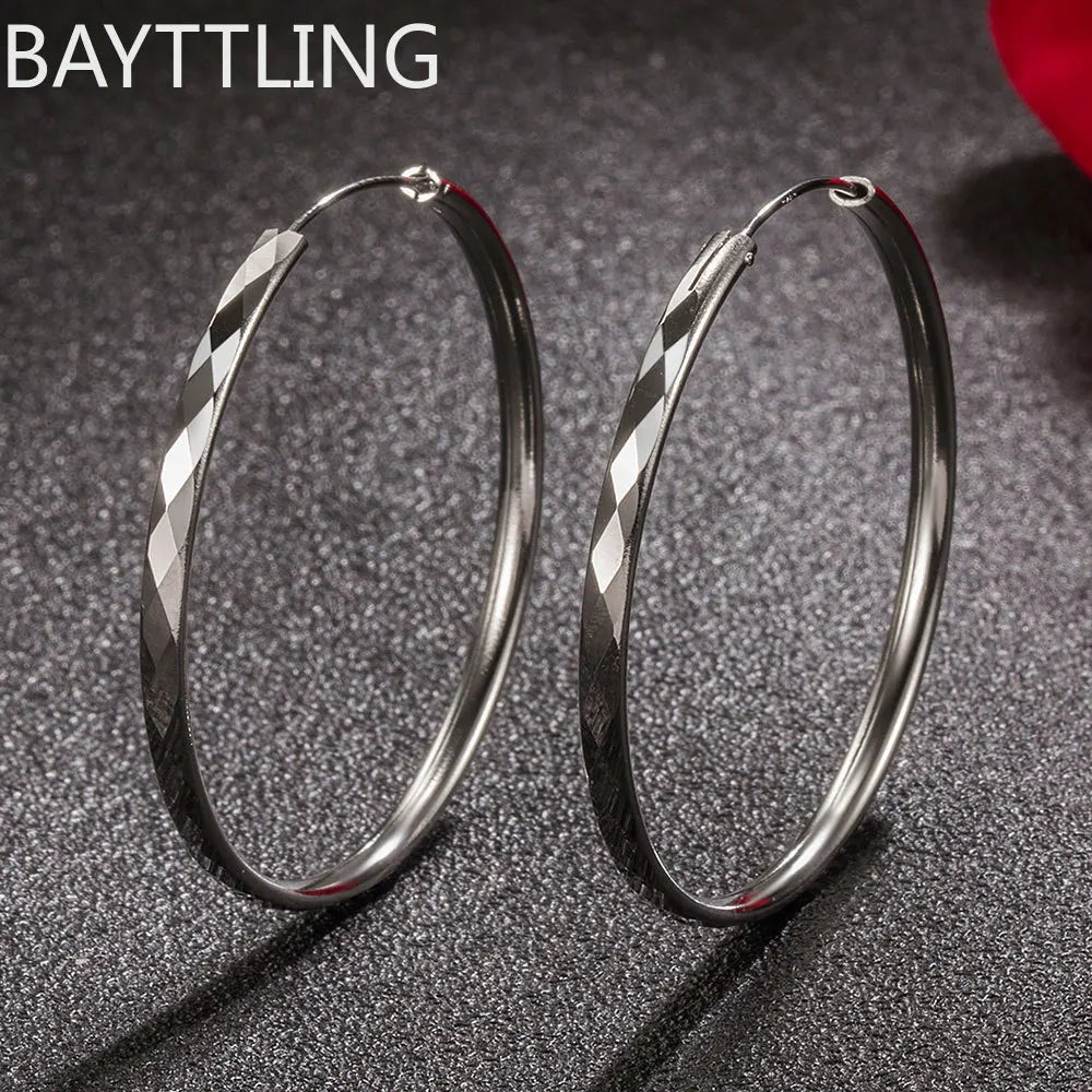 Luxury 925 Sterling Silver 5cm Large Circle Thin Hoop Earrings for Women, Original Designer Jewelry, Party Wedding Jewelry Gift
