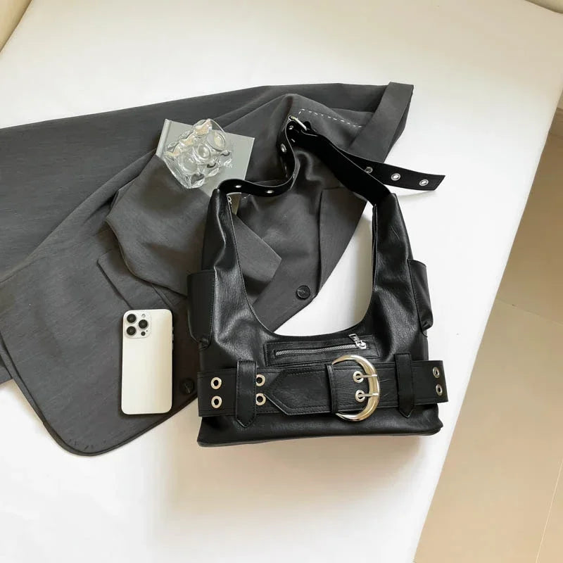 Belt buckle Women Luxury Designer Handbag And Purses PU Rivet Multiple Pockets Y2K Large Capacity Shoulder bags big totes