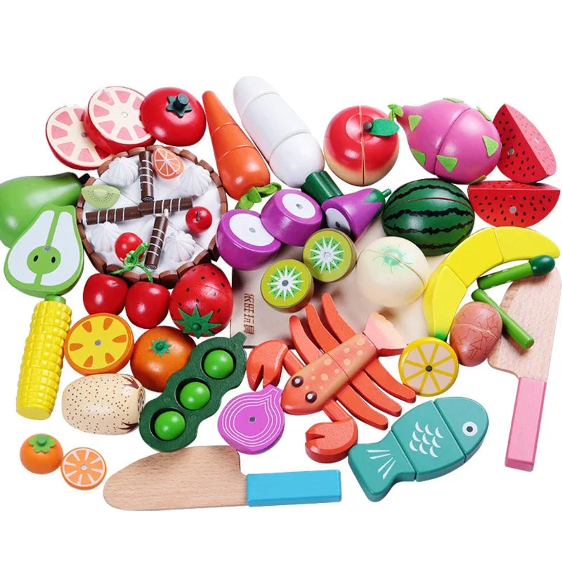 Wooden Kitchen Pretend Play Toy Simulation Fruit Vegetable Food Cutting Game Fake Egg Classic Children Role Play Montessori Toys