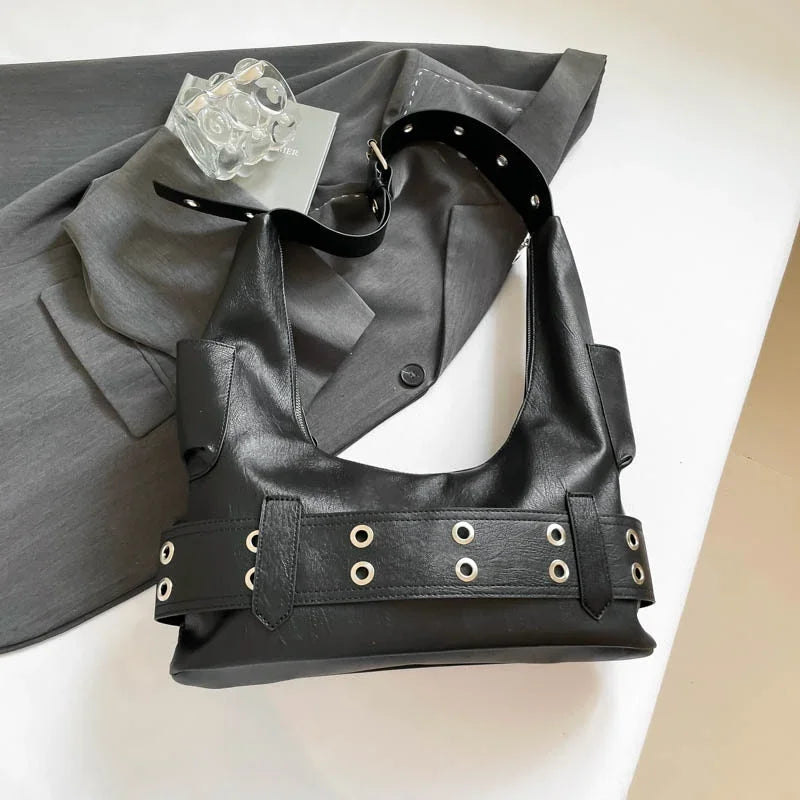 Belt buckle Women Luxury Designer Handbag And Purses PU Rivet Multiple Pockets Y2K Large Capacity Shoulder bags big totes