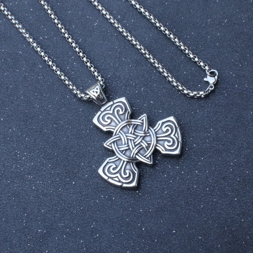 Retro Celtic Knot Cross Pendant Necklace For Women Men Vintage Silver Color Stainless Steel Neck Chain Punk Hip Hop Jewelry Gift