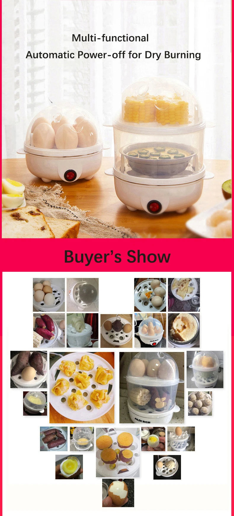 Electric Egg Cooker Steamer Boiler for 14 Eggs Two Layer Soft Medium Hard Boiled Egg Maker with Auto Shut Off Kitchen Appliance