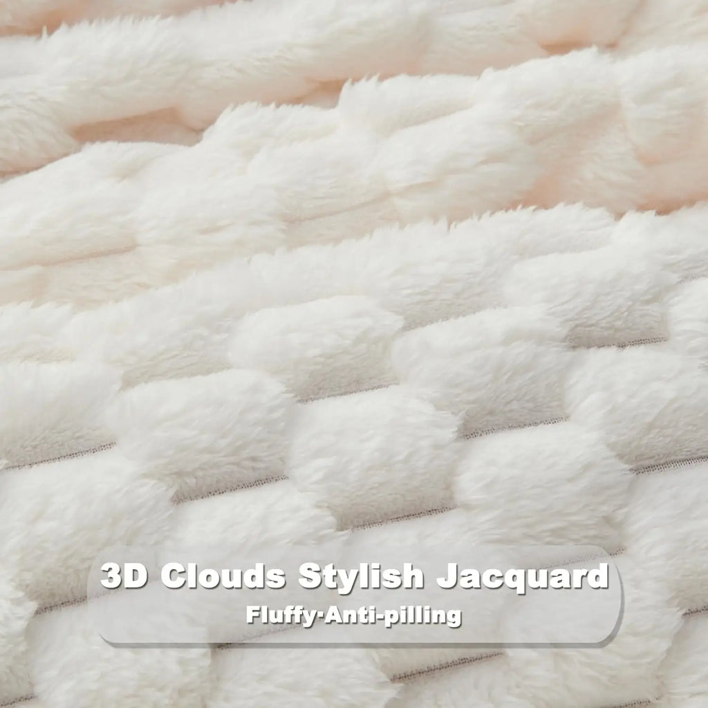 Super Soft Throw Blanket Ivory Premium Silky Flannel Fleece 3D Clouds Stylish Jacquard Lightweight Bed Blanket All Season Use