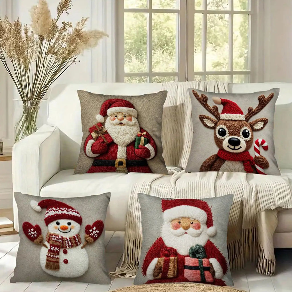Christmas Pillow Covers 4 Pieces Christmas Decorations with Invisible Zipper Throw Pillow Cases for Home 2025 Xmas Navidad