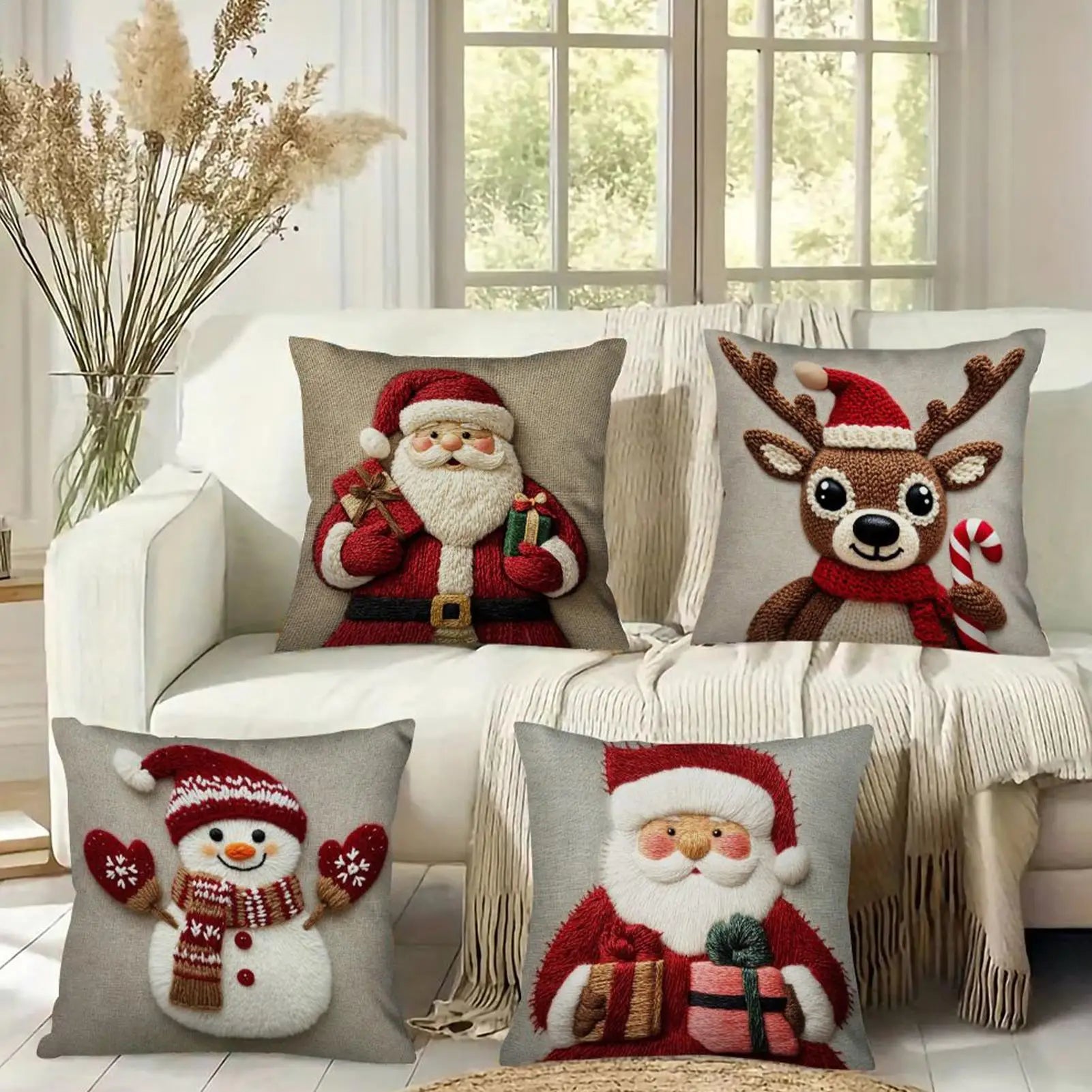 Christmas Pillow Covers 4 Pieces Christmas Decorations with Invisible Zipper Throw Pillow Cases for Home 2025 Xmas Navidad