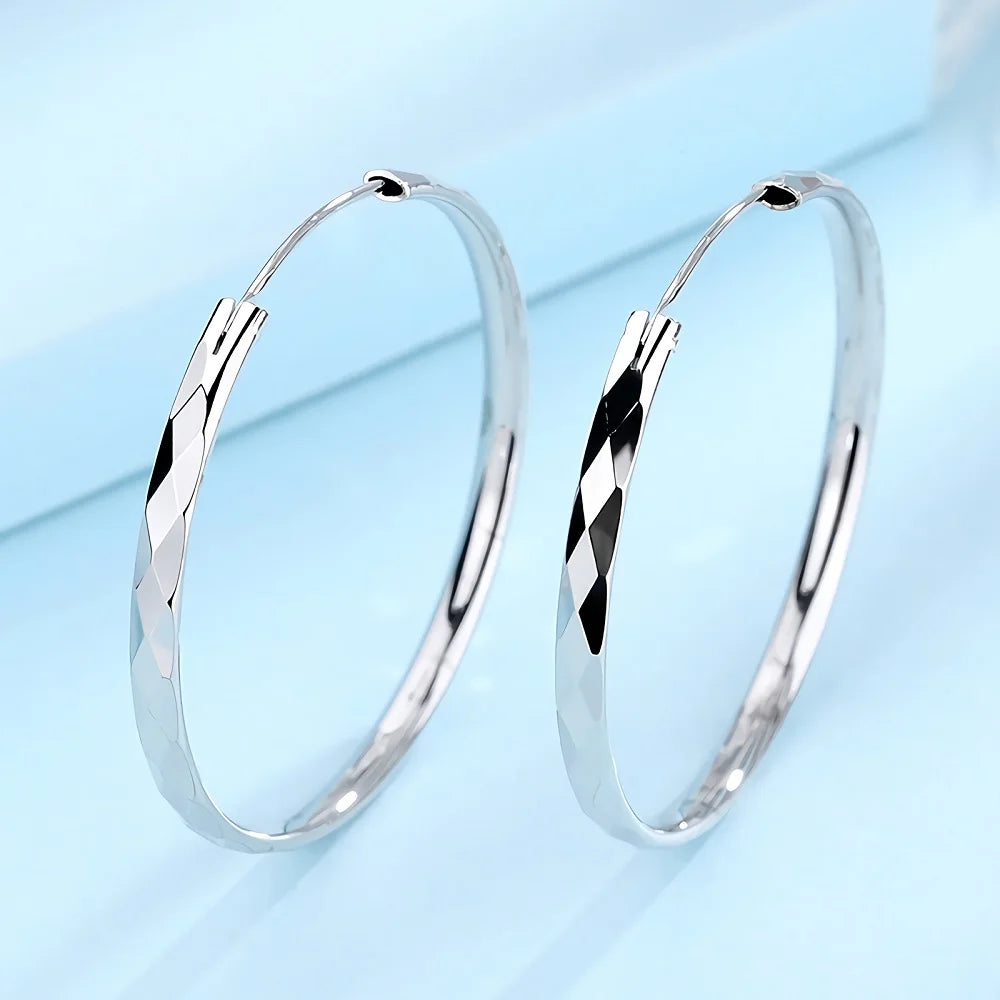 Luxury 925 Sterling Silver 5cm Large Circle Thin Hoop Earrings for Women, Original Designer Jewelry, Party Wedding Jewelry Gift