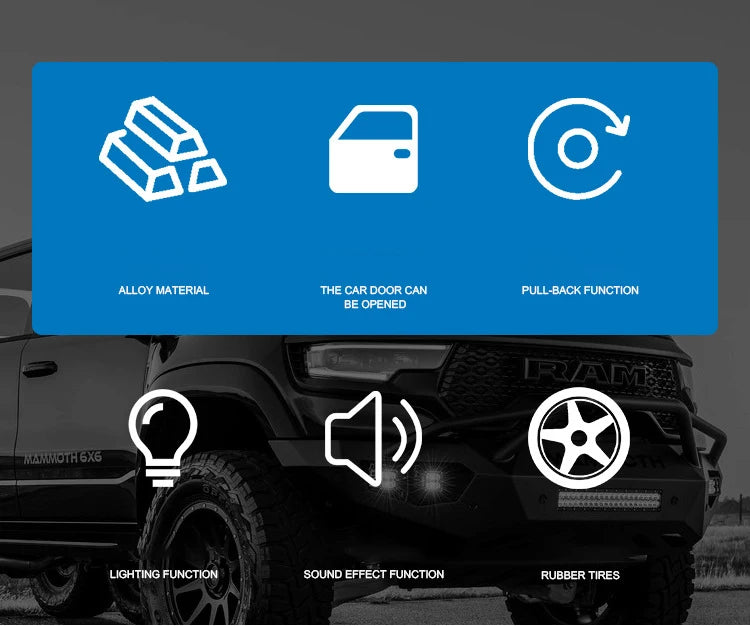 1:32 RAM 1500 TRX 6X6 Tyrannosaurus Rex Picku Alloy Car Model Sound and Light Children's Toy Collectibles Birthday gift