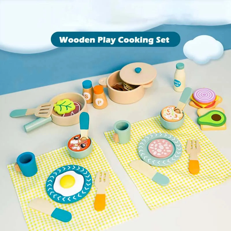 Simulation Wooden Kitchen Toys Mini Chef Kitchenette Play Role Game Early Educational Toys for Pretend Cooking For Kids Age 3+
