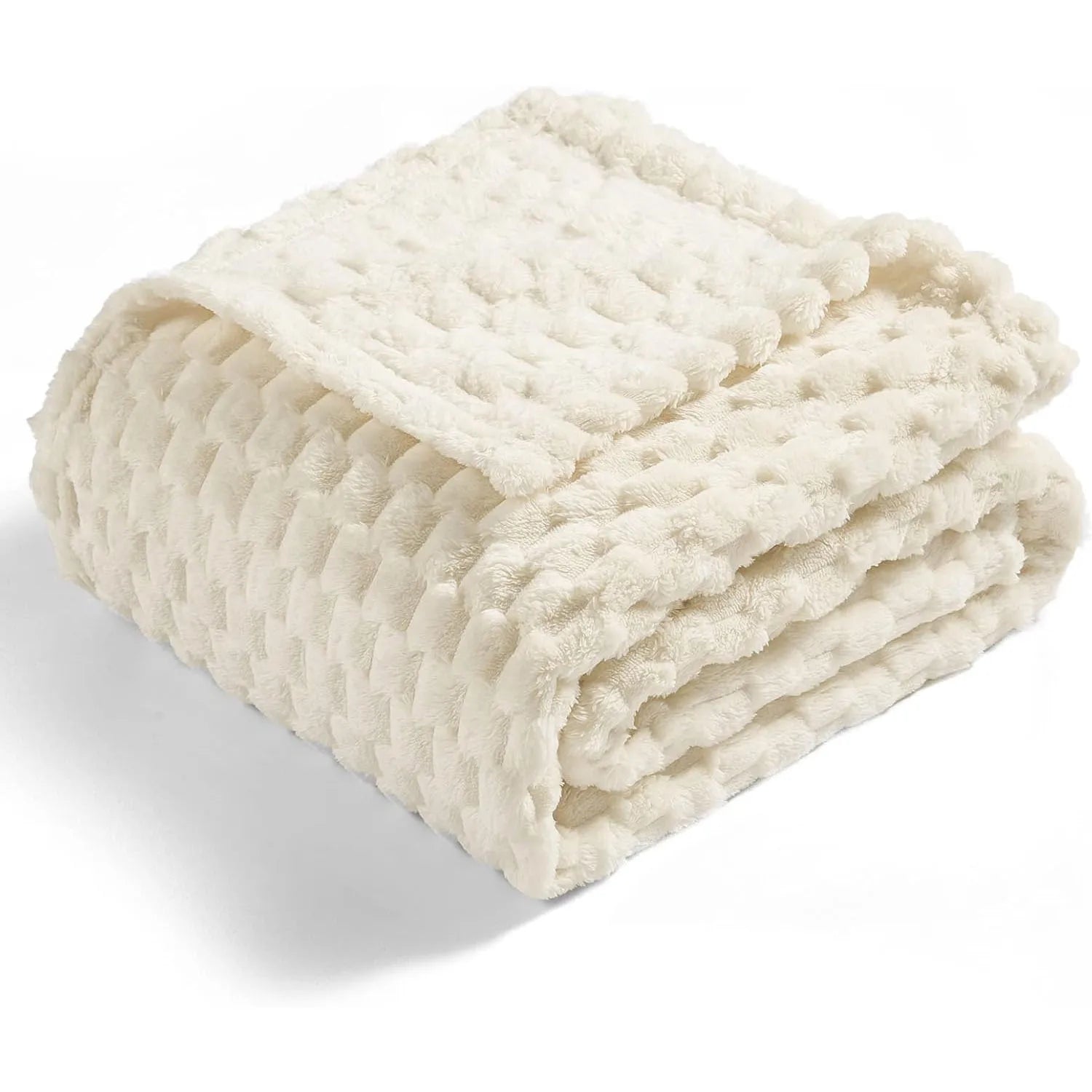 Super Soft Throw Blanket Ivory Premium Silky Flannel Fleece 3D Clouds Stylish Jacquard Lightweight Bed Blanket All Season Use